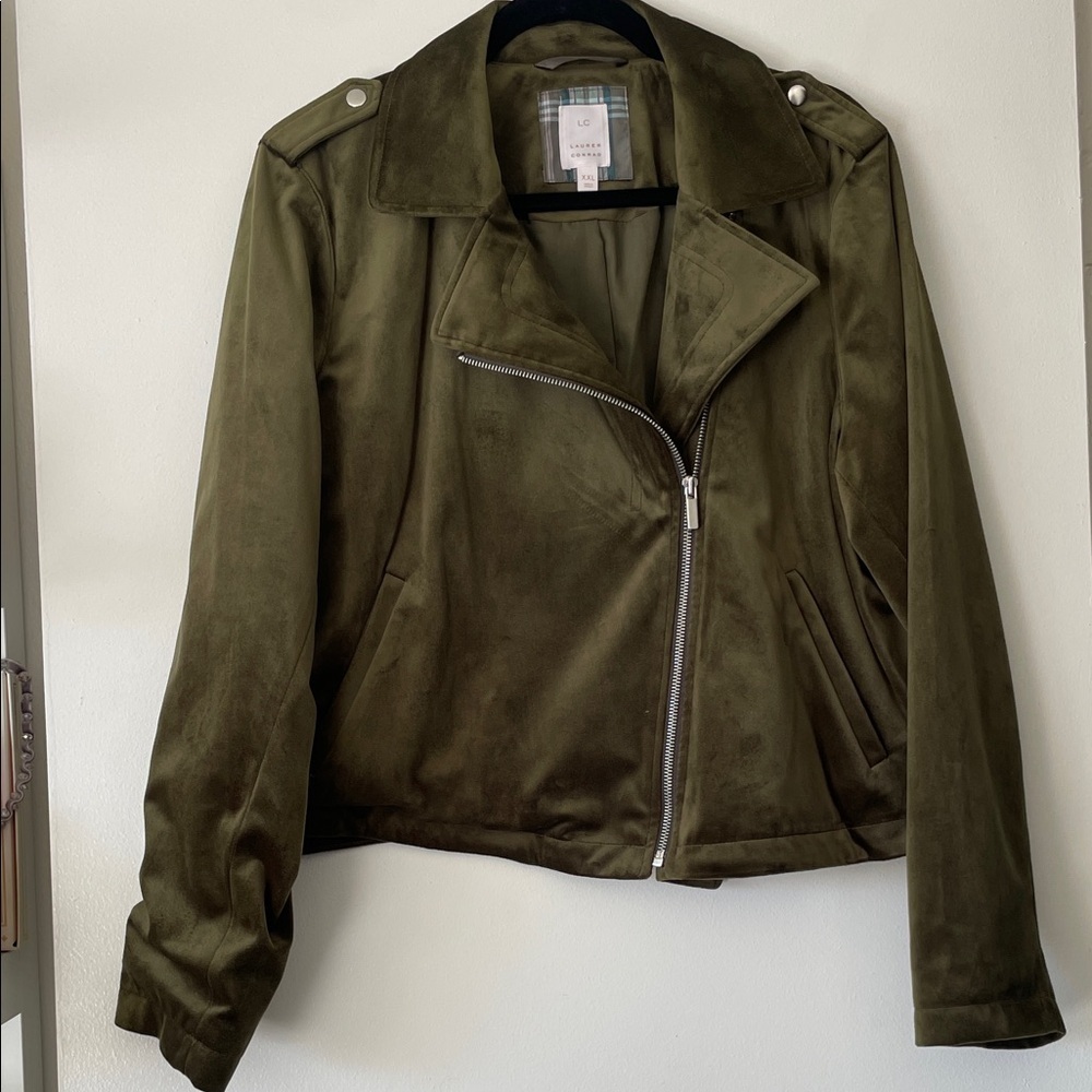 LC Lauren Conrad|Velvet Dark Olive Moto Jacket|XXL|EUC